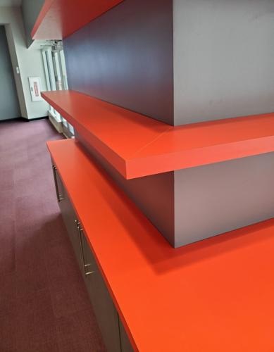ideal cabinets dean saltus commercial design orange shelving
