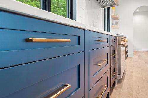ideal cabinets victoria bombardieri kitchen design blue base cabinets closeup